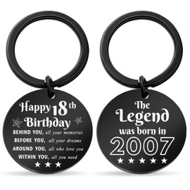 18th Birthday Gifts for Girls Boys, 18 Year Old Happy Birthday Decorations for Men Women, Unique 16-18 Teen Boy Girl Gift - Born in 2007 Double-Sided Bday Keychian Present with Inspirational Quotes