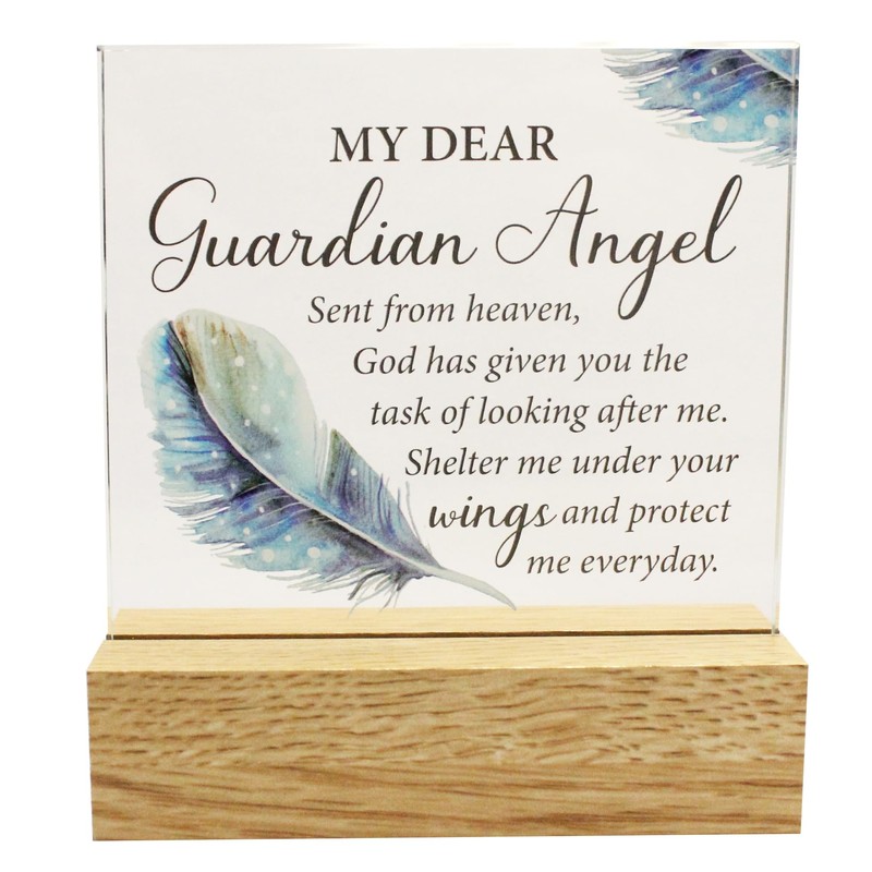 Gedenktafel aus Glas auf Holzsockel – My Dear Guardian Angel