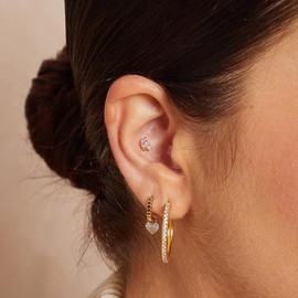 Cute Heart Love Cartilage Small Earrings for Teen Girls Women Simple Zircon Inlay Charm Tiny Hoops Hypoallergenic Jewelry (Gold, One Size)