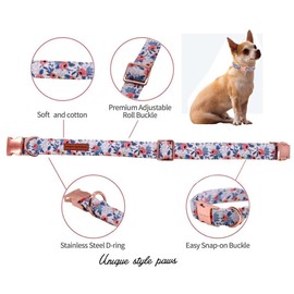 Unique Style Paws Metal Buckle Rose Collar - Durable & Cute for Small to Large Dogs