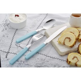 ANNOVA Silverware Set Stainless Steel Colorful Tableware Kitchen Flatware Set Utensils, Includes Dinner Knives, Forks, Spoons & Dessert Spoons (Turquoise, 16 Pieces)
