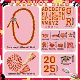 Graduation Leis 2025 Money Leis for Graduation 2025 with 8 Patches Ribbon Lei for Grads Gift Party Decoration (Red)