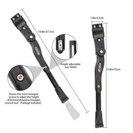 FORTOP Bike Kickstand, Adjustable Aluminum Alloy Bicycle Support Kick Stand Fit for 22'' 24'' 26'' 27.5'' 29'' Inch Mountain Bike/BMX/MTB/City Commuter Bike/Sports Bike/Adult Bike/Road Bike