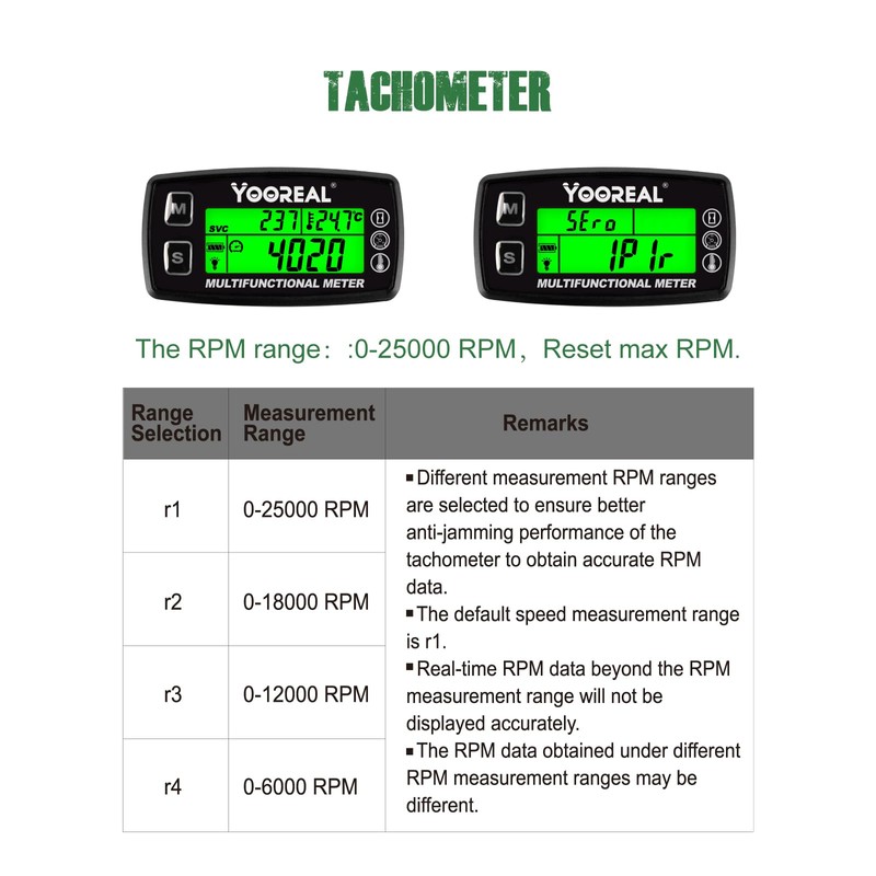 Yooreal Engine Water Oil Temperature Gauge Digital Tachometer Hour Meter,Alert