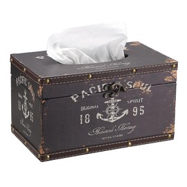 Sumnacon Tissue Box Cover Rectangle Wood Tissue Box with Hinged Lid, Vintage PU Tissue Box Holder Retro Brown Tissue Cover for Bathroom Toilet Bedroom Kitchen Office Table Desk, Large