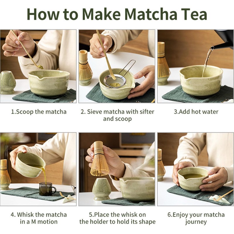 Matcha Whisk Set, 7 PCS Japanese Household Ceramic Matcha Kit