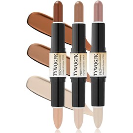 3 Palo de Contorno Maquillaje, 2 en 1 Maquillaje Highlight Shading Stick, Barras bronceadoras y correctoras a prueba de agua, corrector de contorno de doble cabeza, fácil de usar y difuminar.