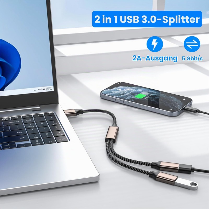 MOGOOD USB 3.0 Splitter 5Gbps, Pack of 1, Aluminium/Nylon, Hub,