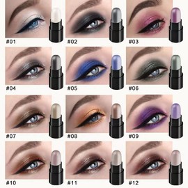 12 Color Eyeshadow Stick Set, Long Lasting 24 Hour Eyeshadow Palette, Waterproof & Sweat-proof, Hypoallergenic, Highlighter Eye Liner, Multi-dimensional Eyes Look