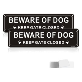 Acuxiaza 2 Pack Beware Of The Dog Sign Keep Gate Closed Sign Reflective Aluminum Beware Of The Dog Keep Gate Closed Sign For Outdoor Gate Fence (Black, 12x3)