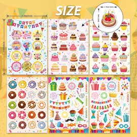 6 Sheets Happy Birthday Stickers for Kids Adults, 120pcs Stickers for Birthday Party, Birthday Gifts Cards, Birthday Supplies Decorations