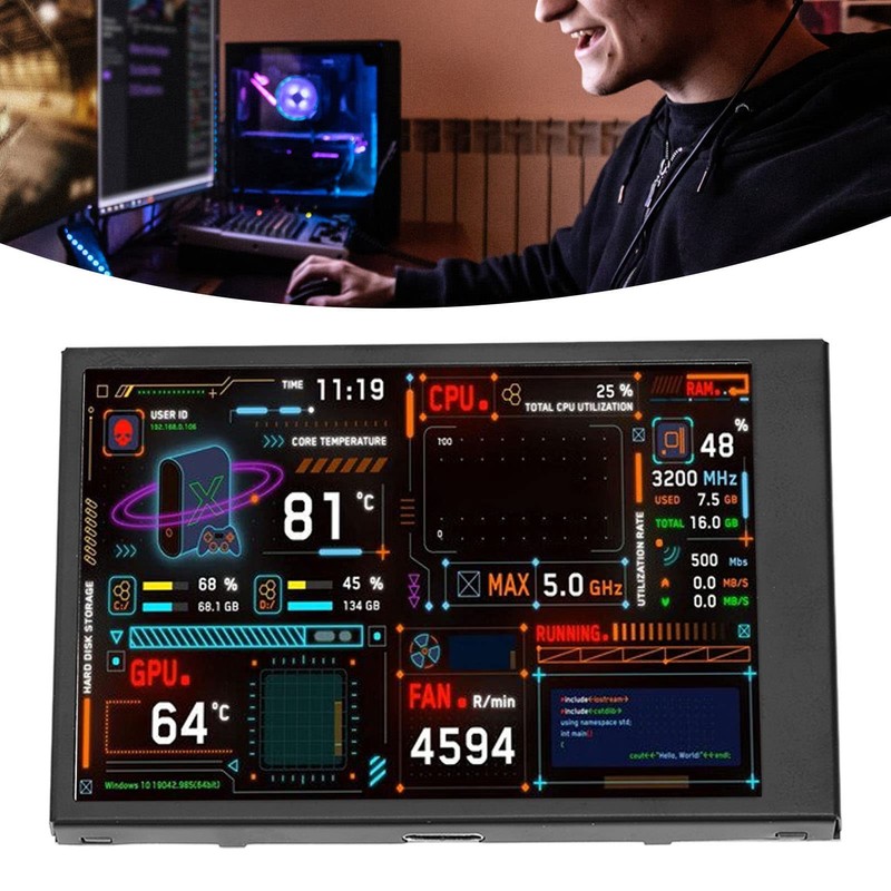 ASHATA 3.5 Inch IPS USB Mini Screen, Computer Temperature Monitor,