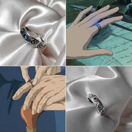 Caja Musical El increíble Castillo Vagabundo, Cancion Merry go Round of Life, Howl's Moving Castle Music Box, Madera y Par de Anillos de Anime de Plata Ajustables, Joyería, Cosplay