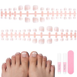 TOMICCA 150 Pieces Toenails for Sticking Kit, 3-in-1 Pink Matt Artificial Toenails French Full Cover False Toenails Set, for Women Nail Art DIY, 15 Sizes Short