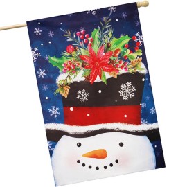 G128 House Flag Christmas Snowman with Festive Evergreen Top Hat 28"x40"