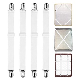 Rixotix Bed Sheet Clips, 4PCS Adjustable coverlet Straps, Elastic Sheet Straps Suspenders Clips for Bedding, Fitted Bed coverlid Grippers to Keep Your Sheets in Place(SIZE:4)