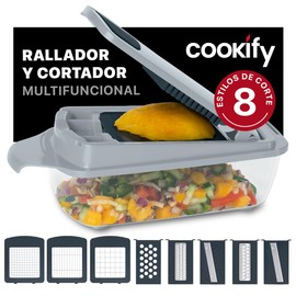 Cookify Rallador y Cortador de Verduras Mandolina 8 Cuchillas Gris