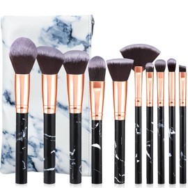 START MAKERS Makeup Brushes, START MAKERS 10Pcs Marble Makeup Brush Set Foundation Powder Blush Blending Eyeshadow Brushes Sets for Face, Eyeshadow, Eyebrow, Concealer, Contour, Highlight with Travel Bag (Black)