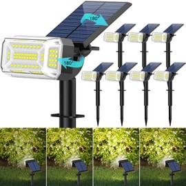Kipeini 102 LEDs Solar Spot Lights Outdoor, [ 4 Modes/8 Pack] Solar Spotlights Waterproof IP65, Adjustable Light & Panel Landscape Flood Powered Lights for Yard Garden Pathway Wall (Cool White)