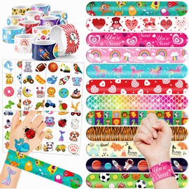 144PCS Party Favor Classroom Prizes For Kids - 72 Temporary Pre-Cut Tattoos & 72 Slap Bracelets – Fun Party Favors for Boys & Girls, Birthday Goodie Bag Fillers, Baby Shower Gifts, Classroom Rewards