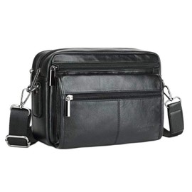 Meigardass Mini Shoulder Bag Genuine Leather Men's Horizontal Pochette Shoulder Pouch Messenger Bag Crossbody Business Outdoor Formal School Commute Lightweight Practical Men's Bag, Black, Small