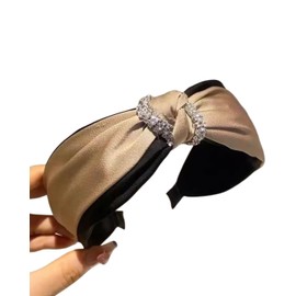Headband Wide Headband Satin Knot Hair Arrangement Hair Accessory Rhinestone Women's Party Wedding (Champagne, One Size Fits All)
