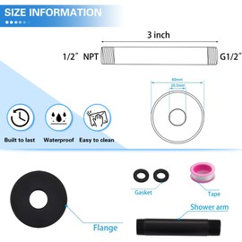 Ceiling Mount Shower Arm with Flange for Rain Shower Head,Stainless Steel Straight Arm for Fixed Shower Head,3 Inch Matte Black