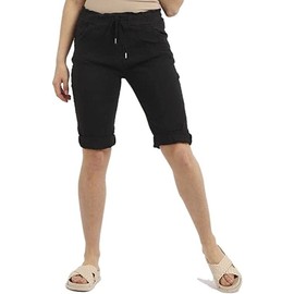 Women's Ladies Stretch Plain Magic Comfy Lagenlook Shorts Jeggings Pants Italian (Black, 12-14)