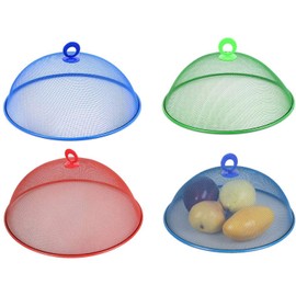 3 Pieces Food Cover Protector, Picnic Food Mesh Covers, Food Dome Mesh Cover, Screen Food Cover Tent, Reusable Stainless Steel Mesh Food Cover with Handle, for Kitchen, Picnic, Outdoor (3 Colors)
