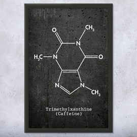 Framed Caffeine Molecule Print, Barista Gift, Caffeine Wall Art, Espresso Bar Decor, Coffee Shop Art, Cafe Owner Gift Dark Concrete (8x10)