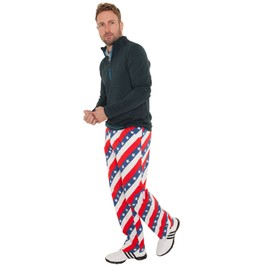 Royal & Awesome Pars and Stripes USA Golf Pants for Men, Funny Golf Pants Men Slacks, Patriotic Golf Pants, Colorful Funky Golf Pants, American Patriotic Flag Pants for Men