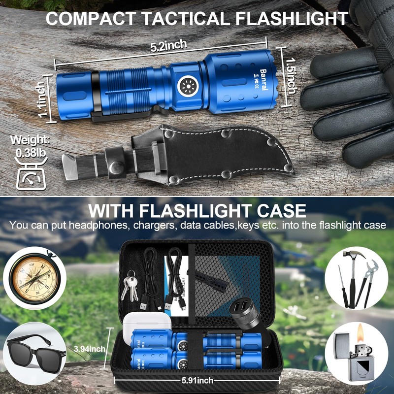 Banral Flashlights High Lumens Rechargeable, Super Bright Long Range Small
