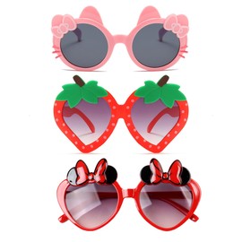 SJBNCai 3-Pairs Girls Sunglasses Kids Cute Pink Kitty Lovely Cartoon Sunglasses Aged 3-12 UV400 Protection