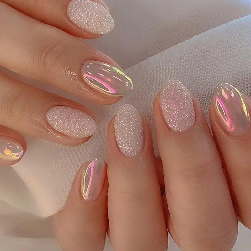 Uñas Postizas Cortas Con Pegamento De Almendras, Uñas Acrílicas Brillantes