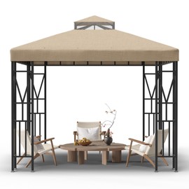 Kieperi 10x10 FT Gazebo Canopy Top Replacement，Double Tiered Canopy Covers with Durable Polyester Fabric for Outdoor BBQ Roof Cover (Khaki)