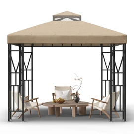 Kieperi 10x10 FT Gazebo Canopy Top Replacement，Double Tiered Canopy Covers with Durable Polyester Fabric for Outdoor BBQ Roof Cover (Khaki)