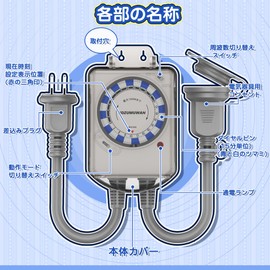 Timer Outlet, 24 Hours, 15 Minute Units, For Outdoors, Rainproof, Repeat Function, Up to 48 Programs, Direct Connection to Outlet, Rainproof Cover, Cap Included, Wall Mounting, Daily Repeat, Power Saving, Automatic, Easy Operation, Prevents Forgetting to Turn Off Time, Power On/Off, Auto On, Decorative Light, Entrance Light, Security Light, Lighting Equipment, Program, Christmas