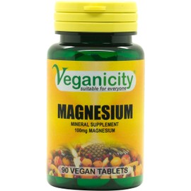 Veganicity Magnesium 100mg : Bone & Joint Health Mineral Supplement - 90 Tablets, in a Planet-Friendly 99% Recycled Pot