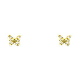 14k REAL Yellow Gold Butterfly Stud Earrings with Screw Back