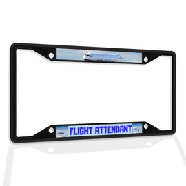 Fastasticdeals Metal Insert License Plate Frame Flight Attendant with Airplane Weatherproof Car Accessories Black 4 Holes Solid Insert