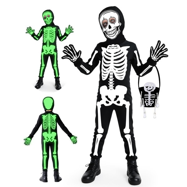 JoltMemori Skeleton Costume Halloween Outfit, Glow in The Dark Bones