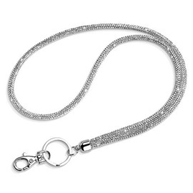 Artscope ID Card Holder Lanyard, 34.8'' All Around Bling Crystal Neck Strap Lanyard Women's Chain Badge Holder Necklace (Silver)
