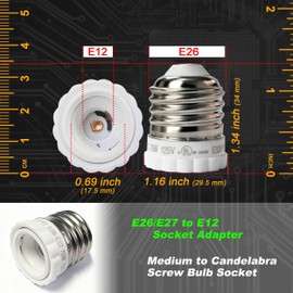 UL-Listed E26 to E12 Adapter, Standard Medium to Candelabra Socket, 2 Pack