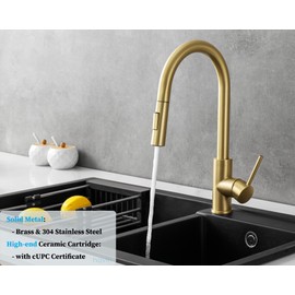 Havin Gold Kitchen Faucet with Pull Down Sprayer, High Arc Stainless Steel Material, with cUPC Ceramic Cartridge,Without Deck Plate,Fit for 1 Hole Kitchen Sink or Laundry Sink,Brushed Gold,HV501G