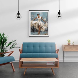 KAYEIUU White Dress Ballerina Dancing 5D Diamond Paint for Adults Full Drill Round Diamond Art Painting by Number Kits for Beginners Gems Cross Stitch for Wall Decor 12x16in