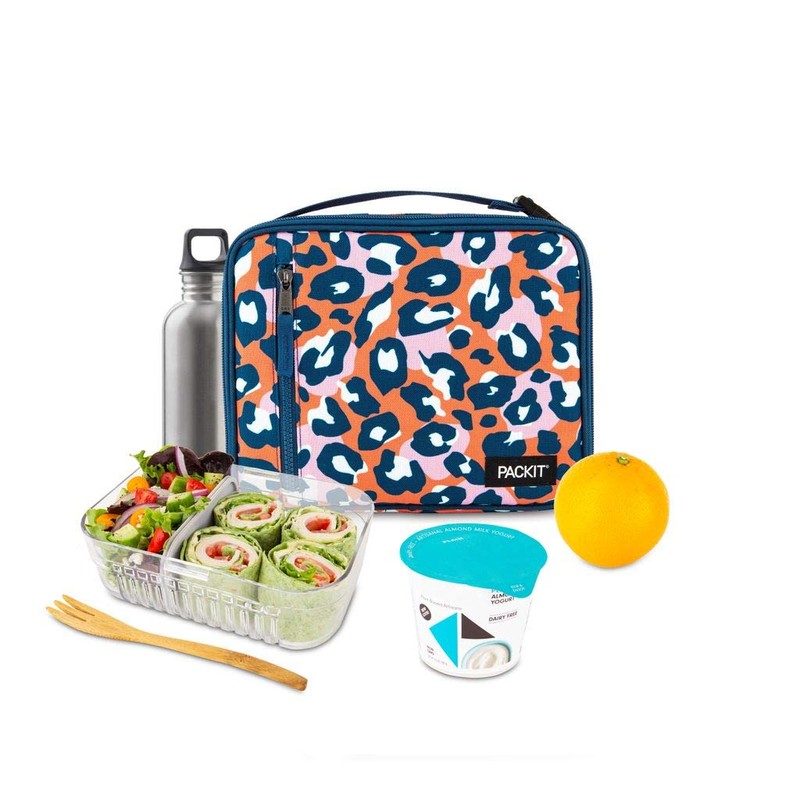 PackIt - Fiambrera clásica congelable, diseño de leopardo salvaje, naranja