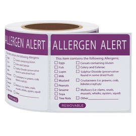 Hycodest 50x50mm 300 pcs Food Allergen Warning Labels Removable No Residue Food Labels to Denote Allergy Warnings Waterproof