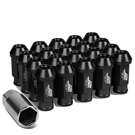 J2 Engineering LN-T7-004-15-BK Black 7075 Aluminum M12X1.5 20Pcs L: 50mm Open End Lug Nut w/Socket Adapter