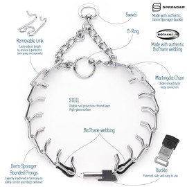 Herm Sprenger Chrome Plated Steel Dog Collar with Short Links and Quick Release ClicLock Buckle and Biothane Insert Made in Germany 20in x 3.0mm (Neck Size up to 16-17in) (Black)