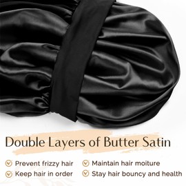 Holarleo Satin Bonnet for Sleeping - Silk Sleep Cap With Soft Elastic Band, Hair Wrap for Women (Black, One Size)